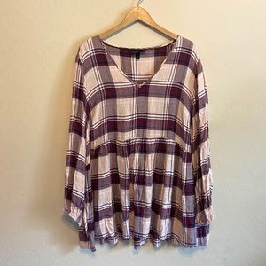 🌵Lane Bryant Plaid V neck tunic Blouse Top 22/24